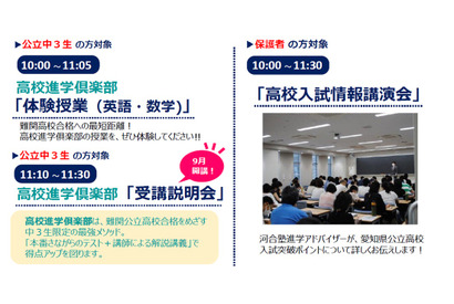 【高校受験】私立11校「愛知県高校入試ガイダンス」河合塾8/8