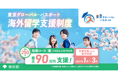 東京都「グローパス」春留学250人、最大90万円支援…所得制限なし 画像