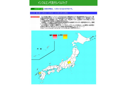 インフルエンザ患者数は2,832人…佐賀県と群馬県で注意報 画像