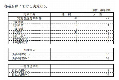 厚労省、子どもの医療費援助実施状況…東京・群馬・鳥取は15歳まで 画像