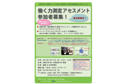 就活に役立つ「働く力測定アセスメント」9/12…連携18大学から参加者募集 画像