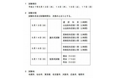 法務省、平成27年司法試験と予備試験の実施日発表 画像