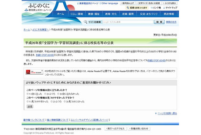 【全国学力テスト】静岡県が校長名を公表、国語Aの成績上位262小学校 画像