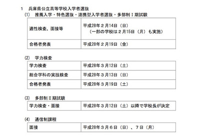 【高校受験2016】兵庫県公立高校の入試日程発表、一般入試は3/12 画像