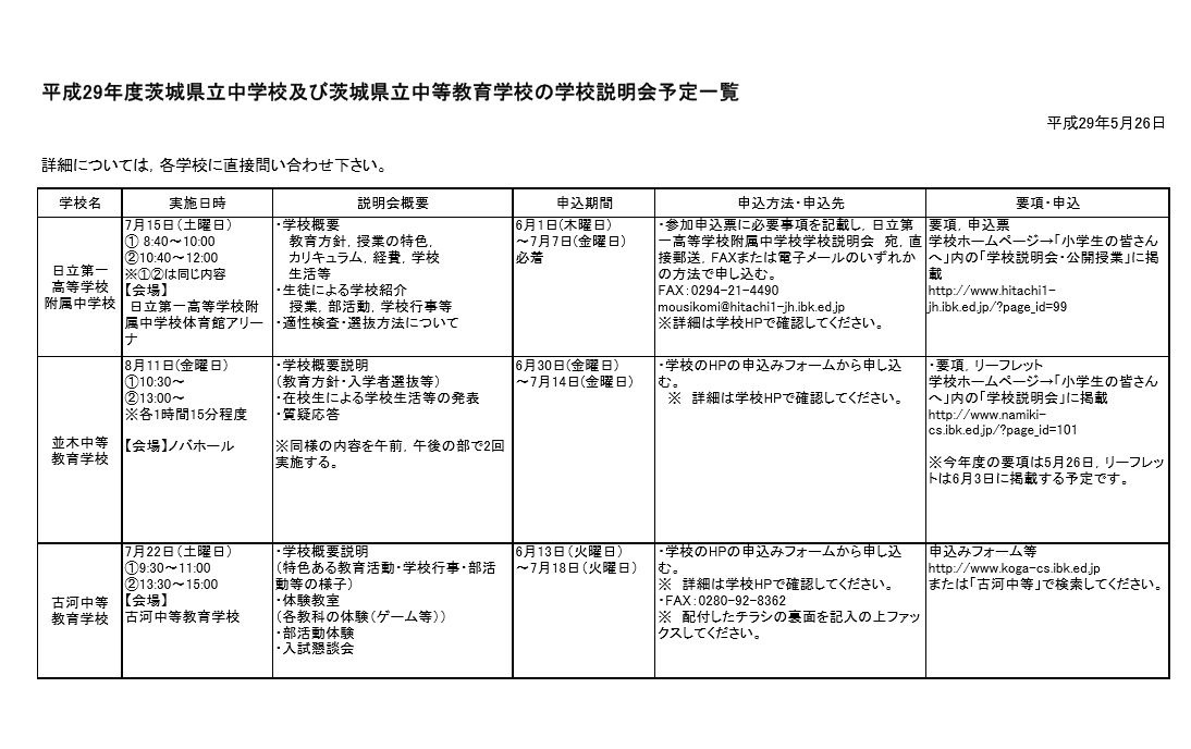 中学受験18 茨城県 公立中高一貫校の説明会日程を公開 リセマム