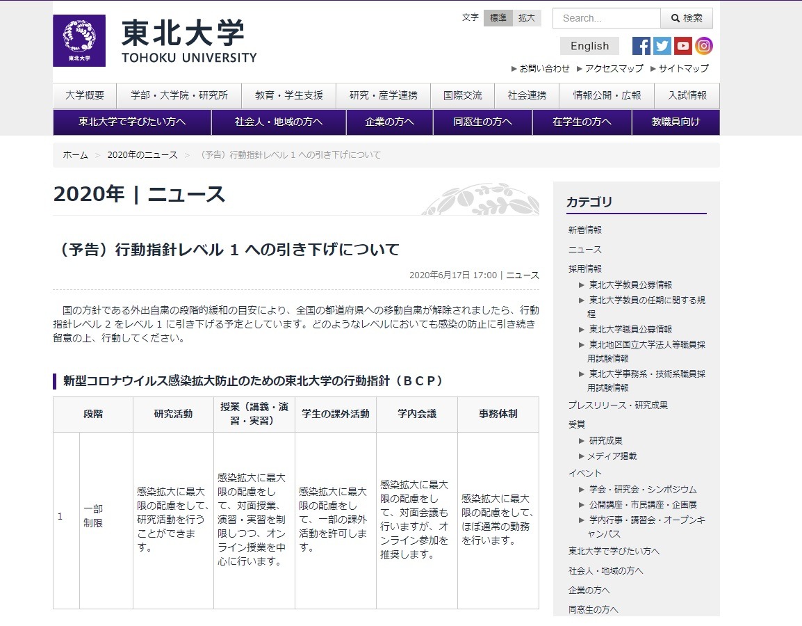 首都圏往来解禁へ 東北大 東大が行動レベル引下げ リセマム