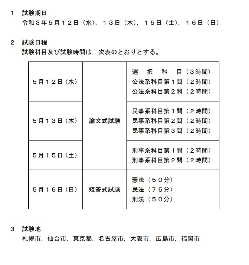 法務省 21年司法試験 予備試験の日程発表 リセマム