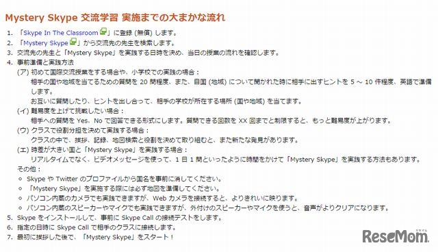 Mystery Skype 交流学習 実施までの大まかな流れ