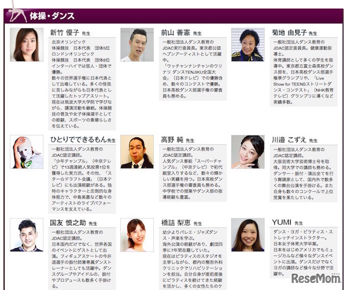 ダンスレッスン講師一覧