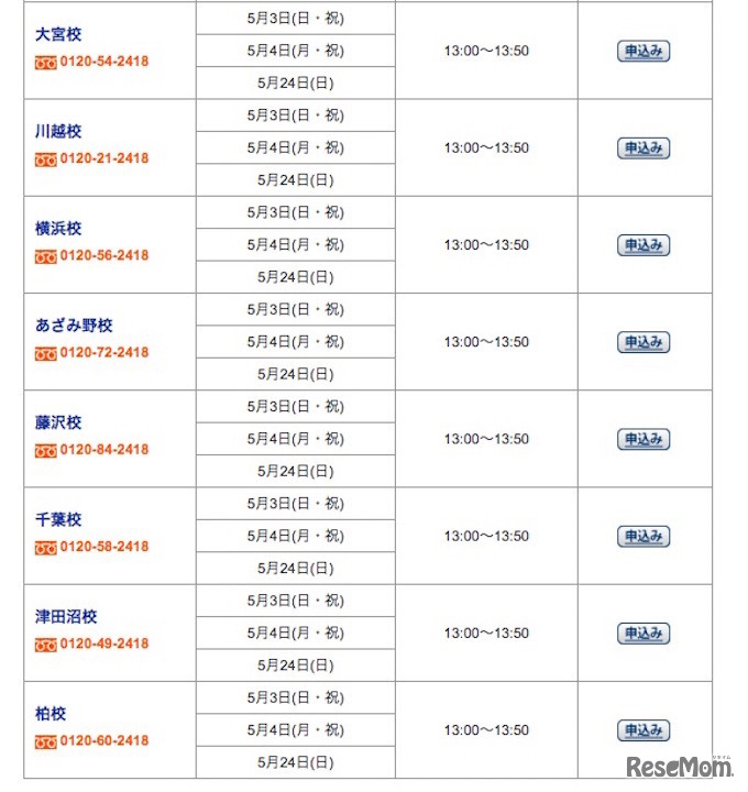 講演会実行校舎一覧