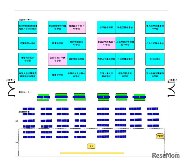 展示・相談コーナー、講演会会場の配置図