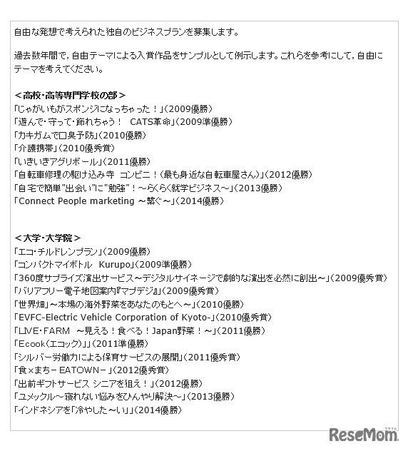 「自由応募部門」過去の入賞作品