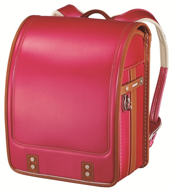 「あんふぁんランドセル2016年モデル」パケット（シルキーピンク、縁巻色：キャメル、ステッチ：ゴールド）