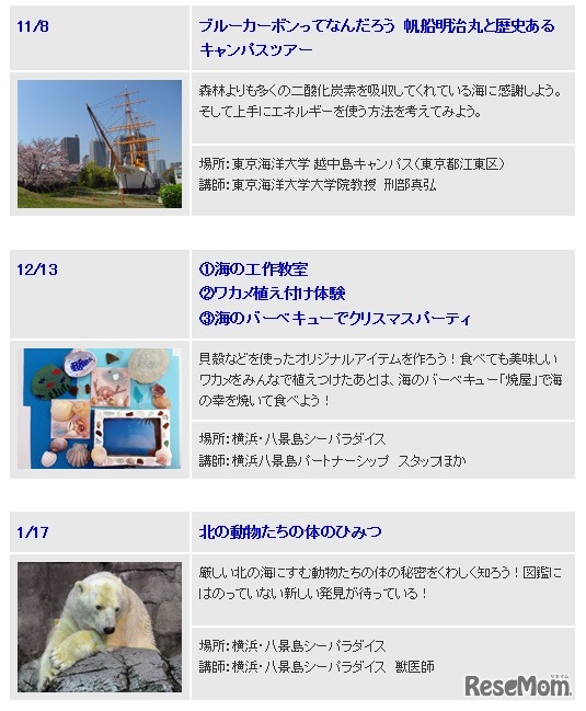 授業スケジュール・11月～1月