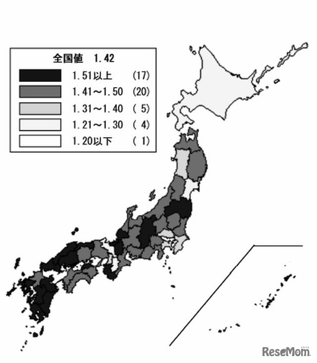 都道府県別にみた合計特殊出生率