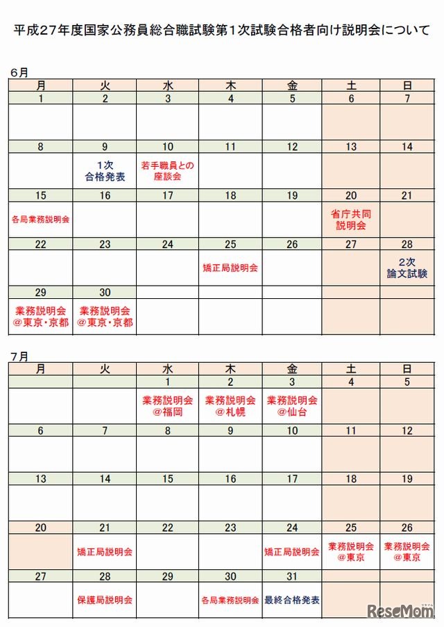 説明会のスケジュール