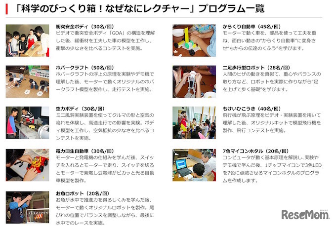 科学のびっくり箱！なぜなにレクチャー2015年プログラム一覧