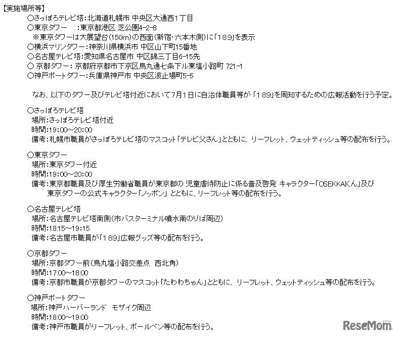 タワー・テレビ塔のライトアップなどの実施について