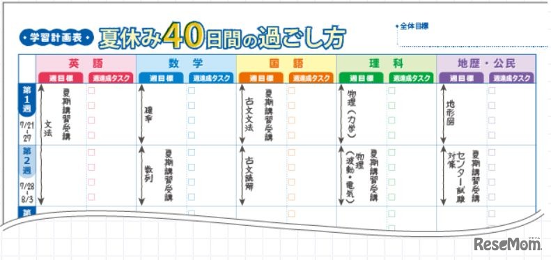 スケジュール表サンプル