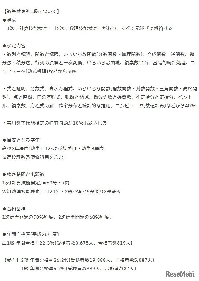 数学検定準1級について
