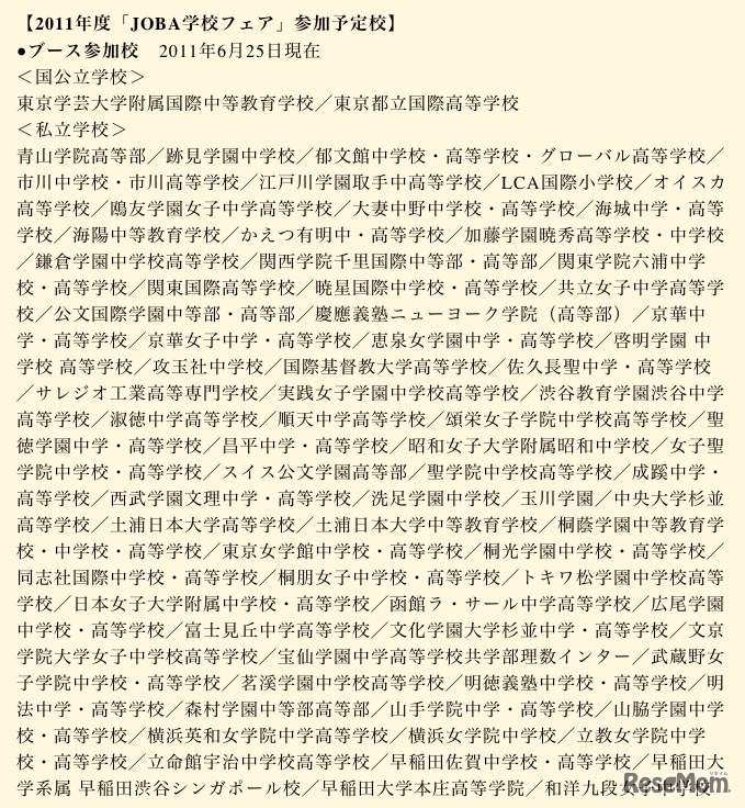 参加予定校（6月25日現在）