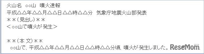 「噴火速報」発表される情報の例