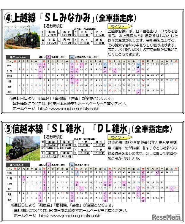 SLみなかみ・SL碓氷・DL碓氷