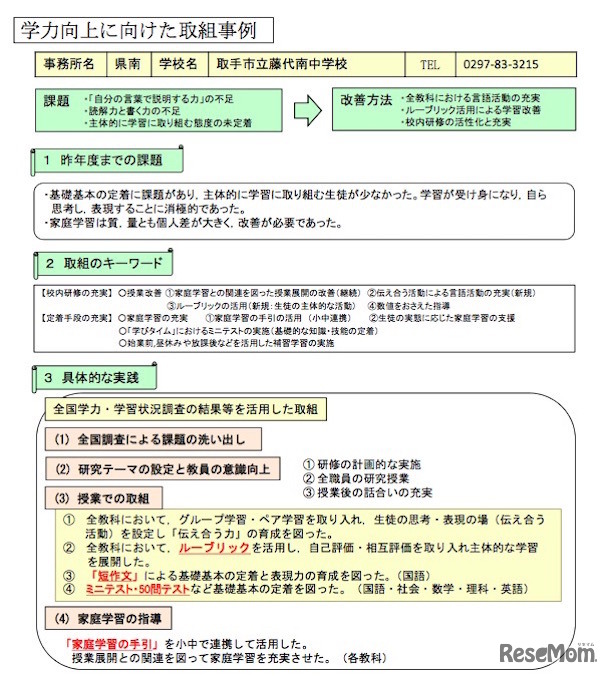 取手市立藤代南中学校の事例