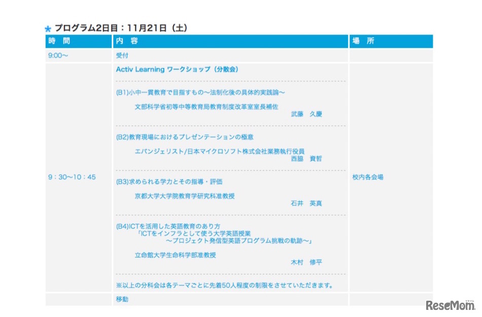 11月21日のスケジュール