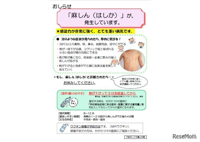 お知らせ資料「麻しん（はしか）」