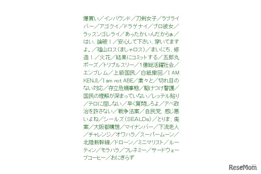 「『現代用語の基礎知識』選　2015ユーキャン新語・流行語大賞」の候補語