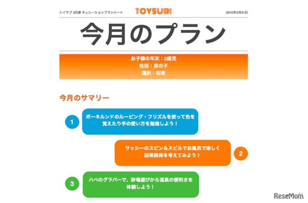 サービスプランの一例