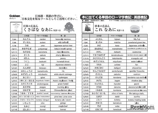 出てくる単語のローマ字表記と英語表記