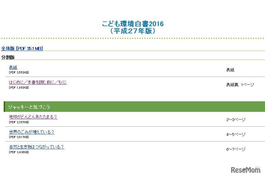 「こども環境白書2016」 目次