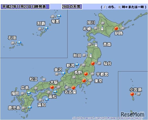 11月29日の天気予報