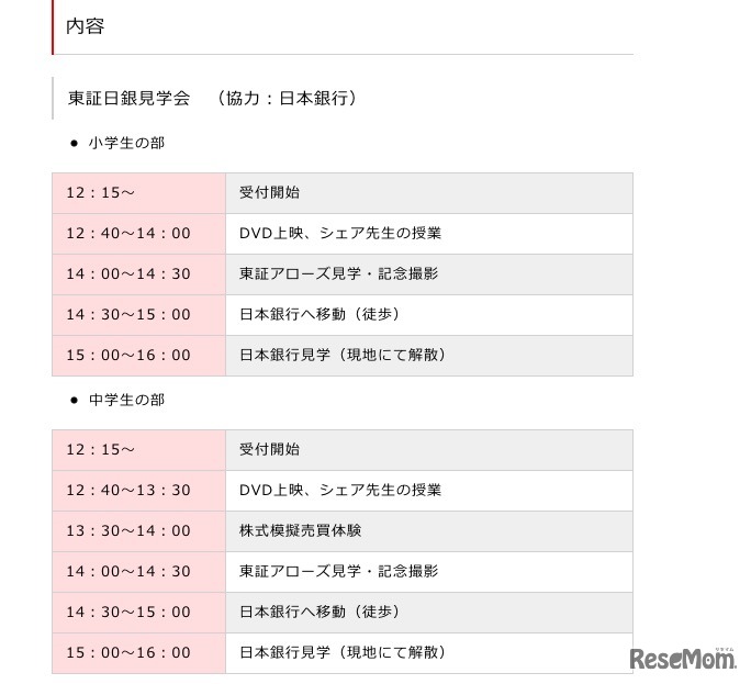 「シェア先生の親子経済教室」東京証券取引所のプログラム