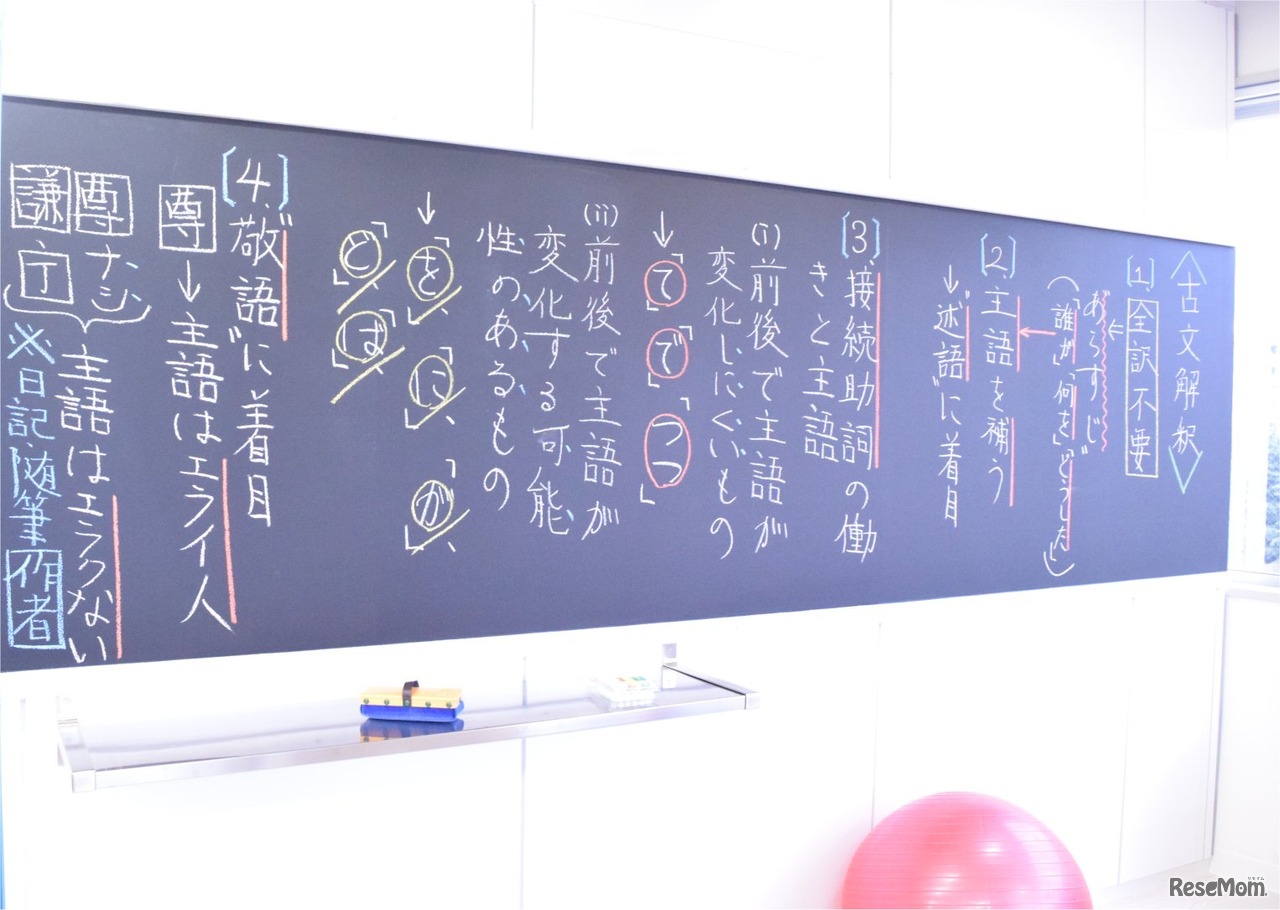 葵の社内。壁には、黒板が設置されている