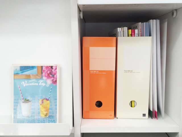 見た目がごちゃごちゃしがちな雑誌はファイルボックスに収納して本棚へ