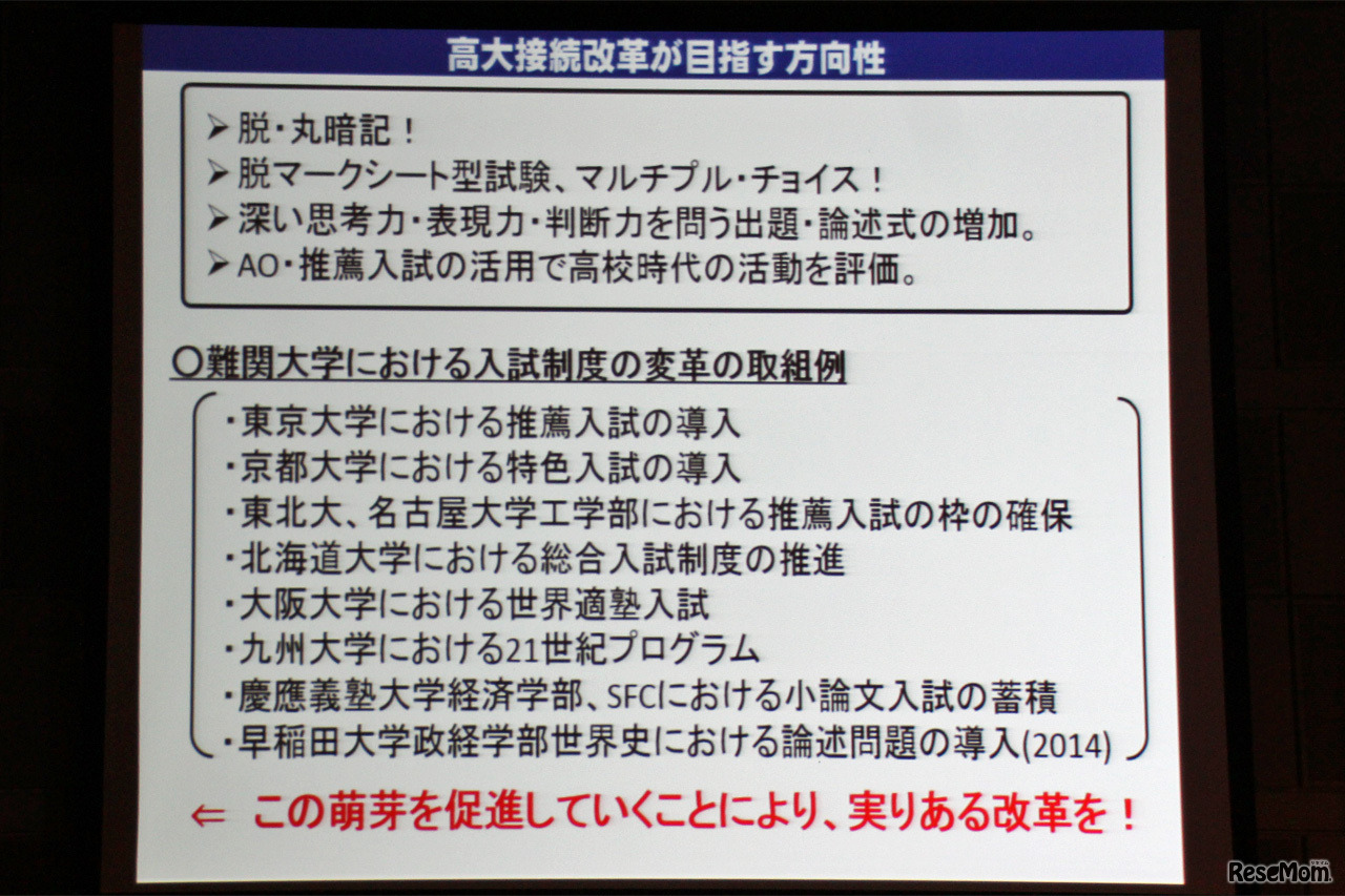 高大接続改革が目指す方向性（参考：2015年6月4日　NEE2015資料）