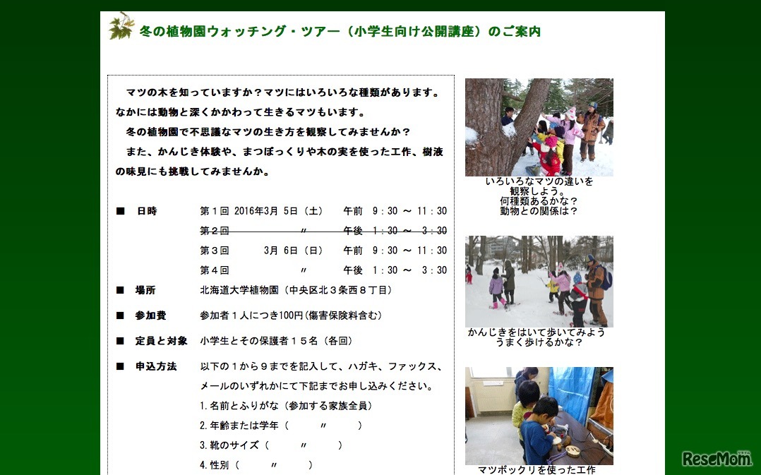 北海道大学植物園「冬の植物園ウォッチングツアー」