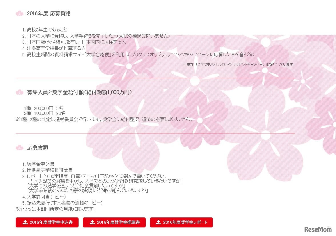 応募資格・応募書類　詳細