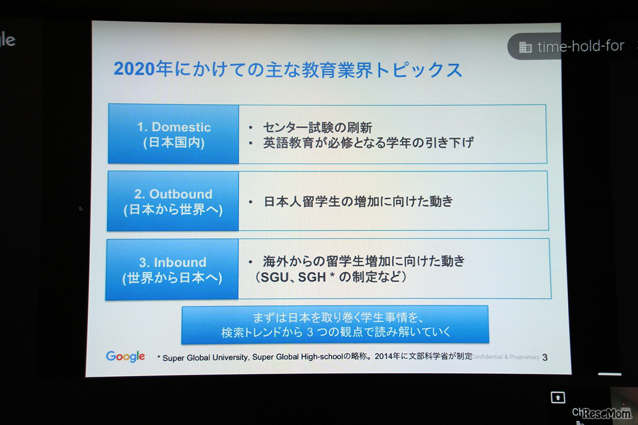 2020年にかけてのおもな教育業界トピックス（出典：Google　Chi Tran氏作成資料　2016/2/9）