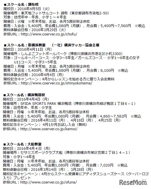 スクール情報（調布校、新横浜教室、横浜鴨居校、大船教室）