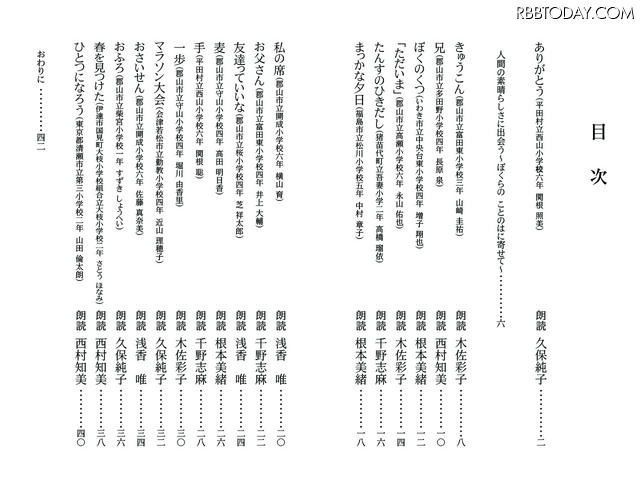 目次には朗読者の名前も