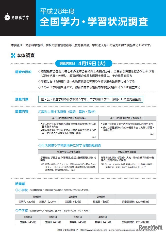 全国学力テストのリーフレット