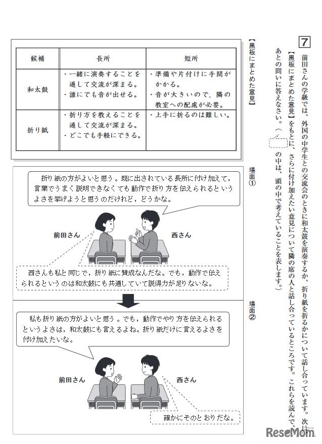 中学校の国語Aの問題