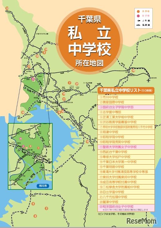千葉県私立中学所在地図