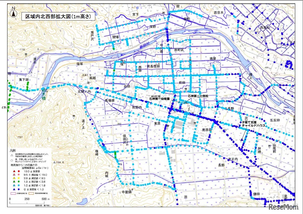 南相馬市・区域内北西部拡大図（1m高さ）