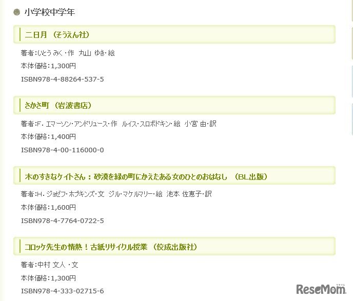 課題図書（小学校中学年）