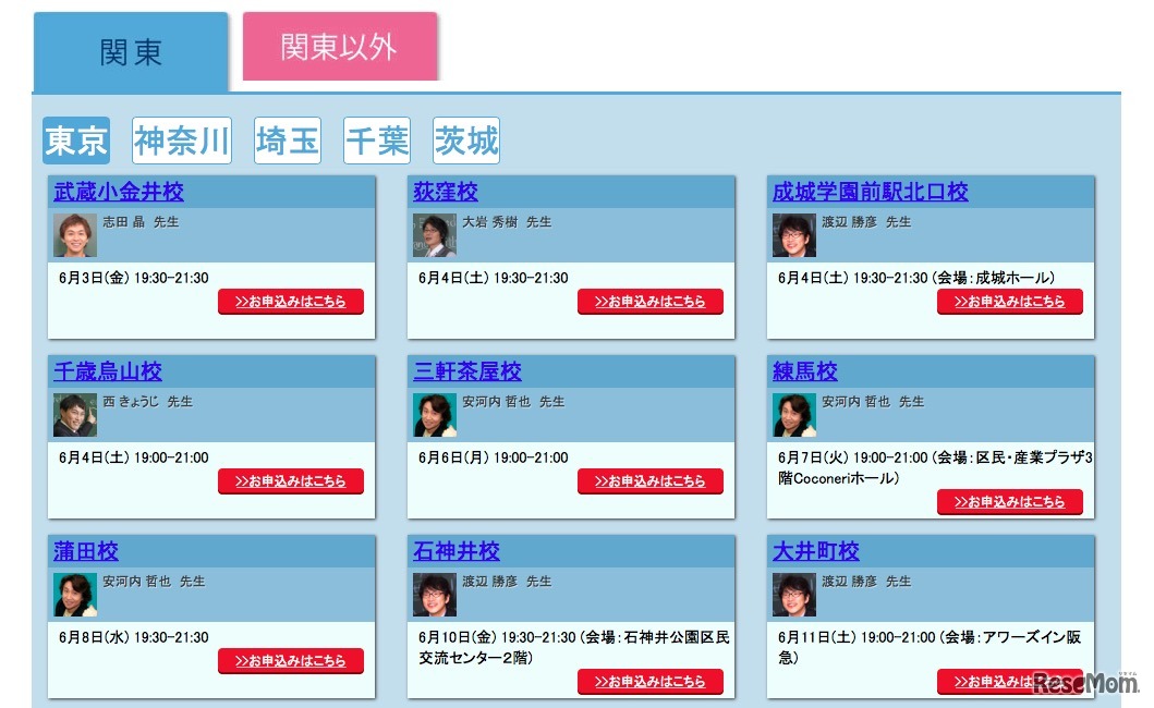 「名人たちの特別公開授業」開催校舎（一部）